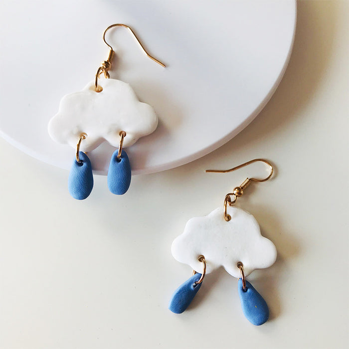 Handcrafted Cute Moon and Cloud Clay Earrings - Adorable Student Style, Factory Direct