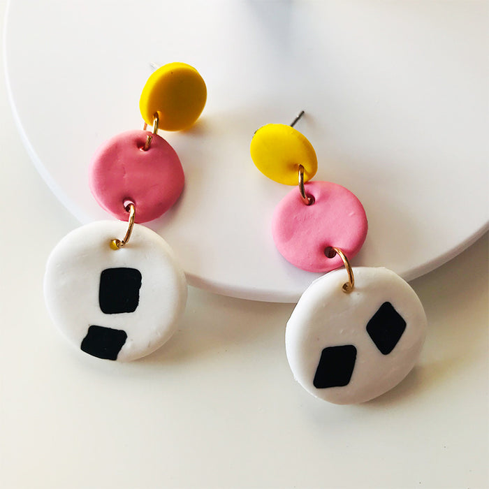 Handmade Glitter Polka Dot Clay Earrings - Shiny and Cute Design, Perfect for Students