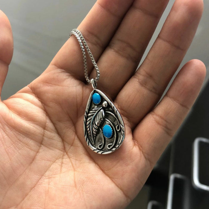 Vintage Turquoise Drop Pendant Women's Necklace