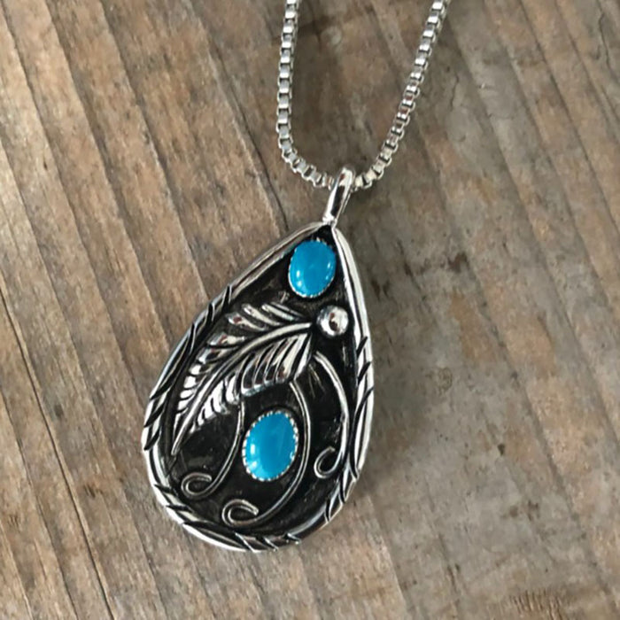 Vintage Turquoise Drop Pendant Women's Necklace