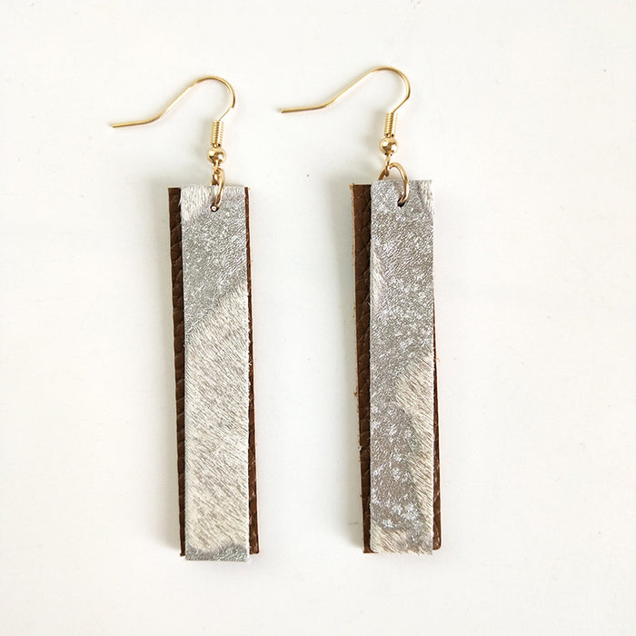 Double Layer Marquise Leather Earrings with Textured Long Hair Design