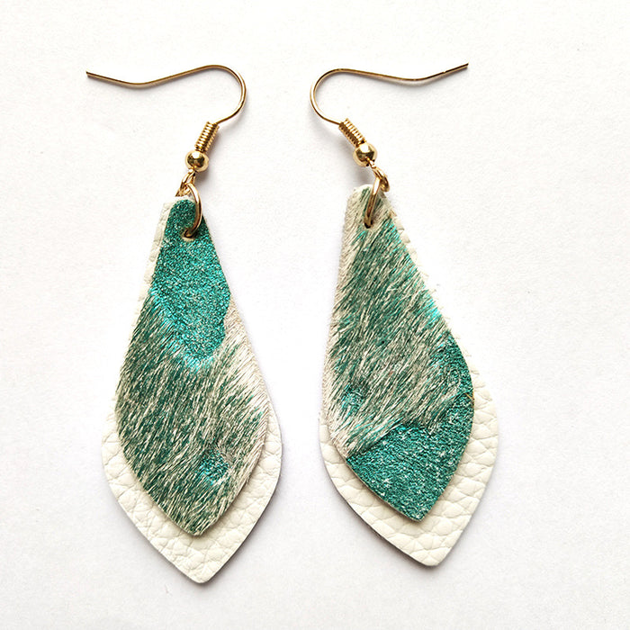 Bohemian Leather Fur Earrings - Beaded Leaf Design for Fashionable Look