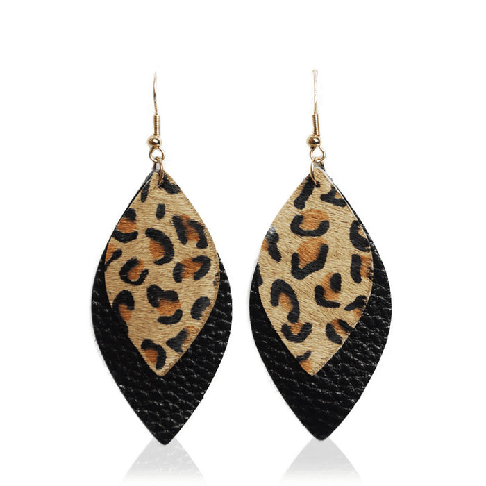 Bohemian Leather Fur Earrings - Beaded Leaf Design for Fashionable Look