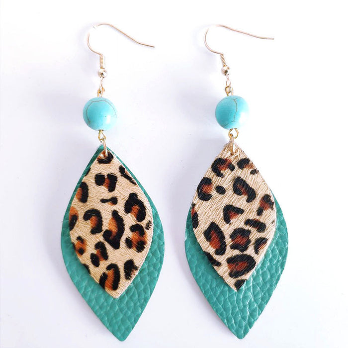 Bohemian Leather Fur Earrings - Beaded Leaf Design for Fashionable Look