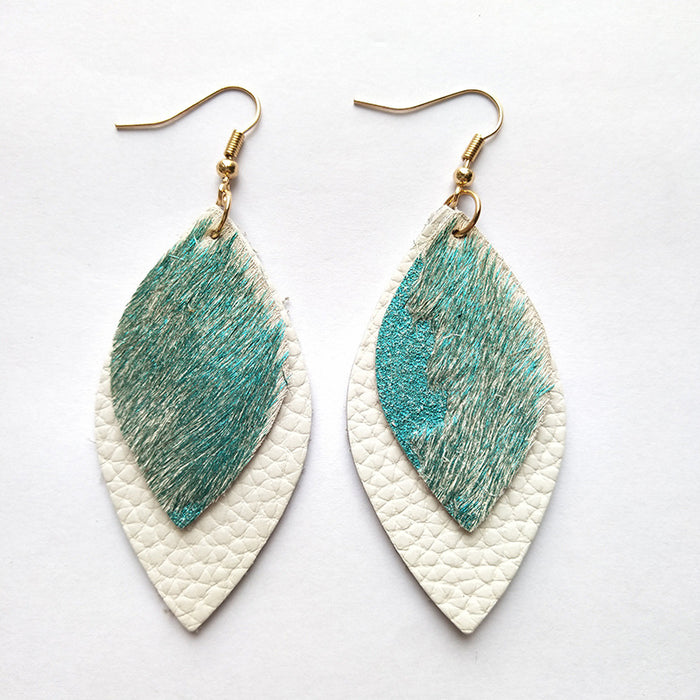 Bohemian Leather Fur Earrings - Beaded Leaf Design for Fashionable Look