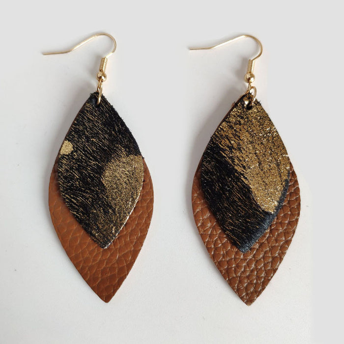 Bohemian Leather Fur Earrings - Beaded Leaf Design for Fashionable Look