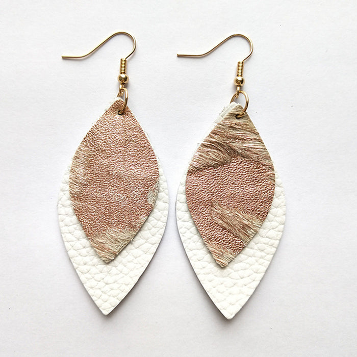 Bohemian Leather Fur Earrings - Beaded Leaf Design for Fashionable Look