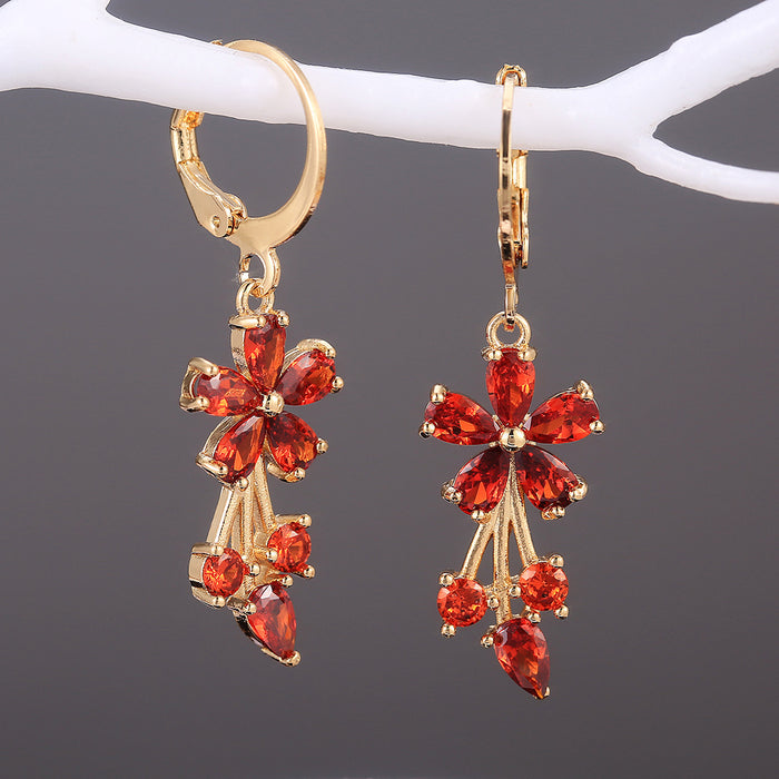 Pendientes florales de moda para damas OL, pendientes de cobre con incrustaciones de circonitas galvanizadas