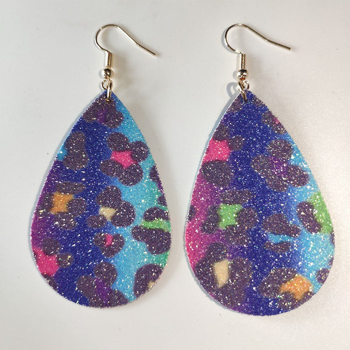 Gradient Tie-Dye Leather Earrings - Waterdrop Leopard Print Rainbow Jewelry