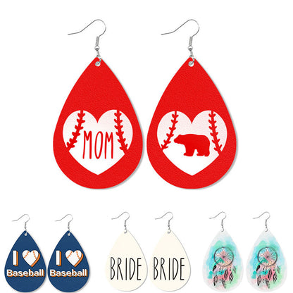 Mother's Day Mama Bear Leather Earrings - Waterdrop Print Fashion Jewelry