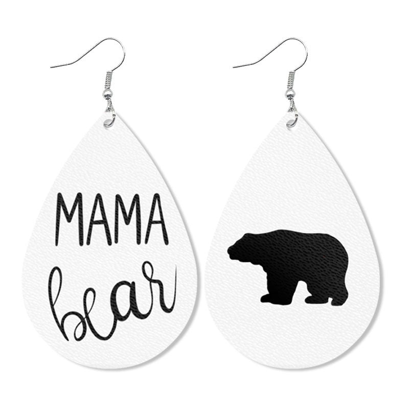 Mother's Day Mama Bear Leather Earrings - Waterdrop Print Fashion Jewelry