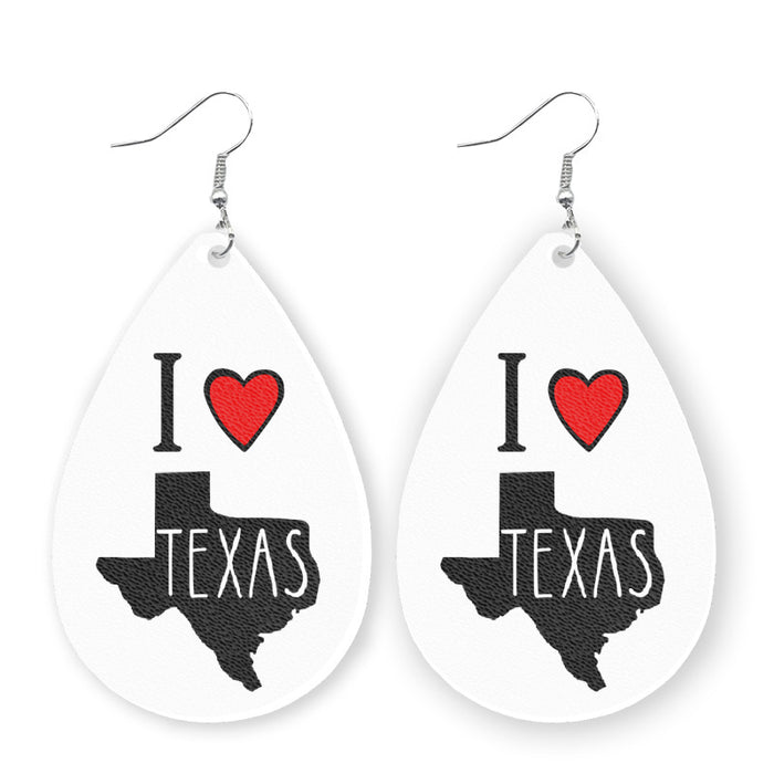 Western USA Leather Earrings - Texas Iowa Map Jewelry for Women