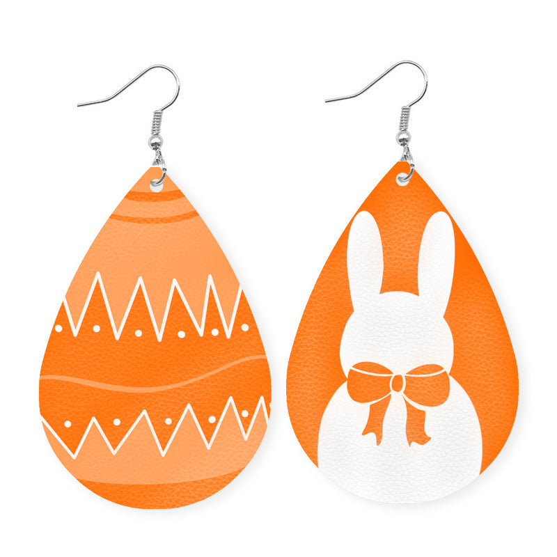 Original Easter Bunny Plaid Leather Earrings with Pom Pom Tail