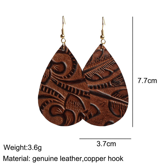 Creative Embossed Leather Earrings - High-Quality Vintage Earrings for Women - wallojewerly 