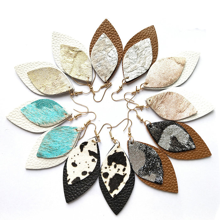 Bohemian Leather Fur Earrings - Beaded Leaf Design for Fashionable Look