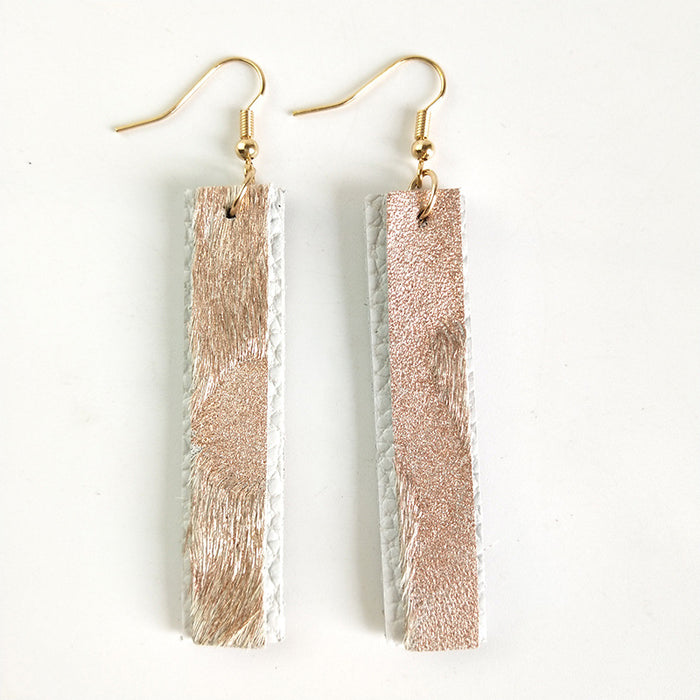 Double Layer Marquise Leather Earrings with Textured Long Hair Design