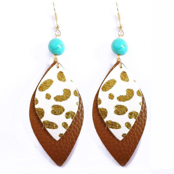 Bohemian Leather Fur Earrings - Beaded Leaf Design for Fashionable Look