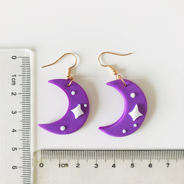 Handcrafted Cute Moon and Cloud Clay Earrings - Adorable Student Style, Factory Direct