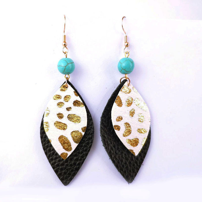 Bohemian Leather Fur Earrings - Beaded Leaf Design for Fashionable Look