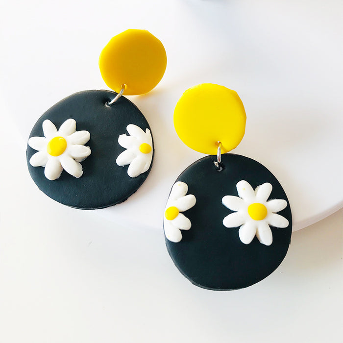 Handcrafted Geometric Floral Polka Dot Clay Earrings - Trendy Student Fashion, Factory Direct