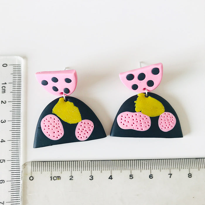 Handmade Glitter Polka Dot Clay Earrings - Shiny and Cute Design, Perfect for Students