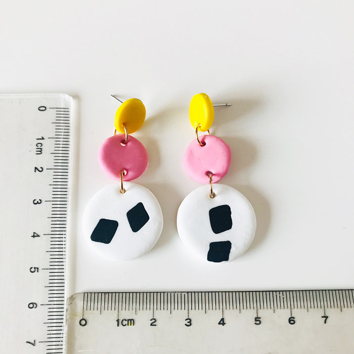 Handmade Glitter Polka Dot Clay Earrings - Shiny and Cute Design, Perfect for Students