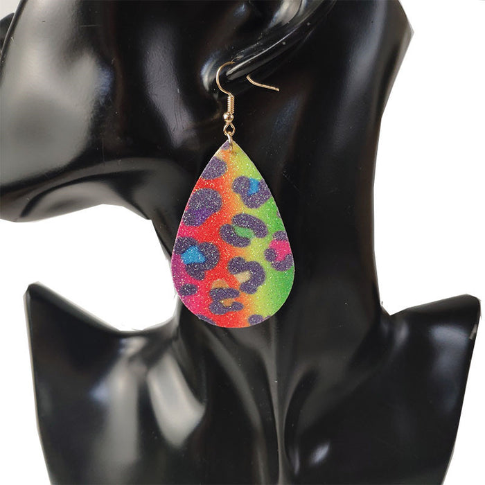 Gradient Tie-Dye Leather Earrings - Waterdrop Leopard Print Rainbow Jewelry