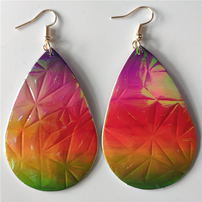 Gradient Tie-Dye Leather Earrings - Waterdrop Leopard Print Rainbow Jewelry