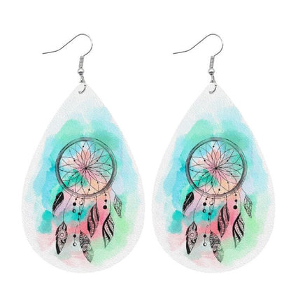 Mother's Day Mama Bear Leather Earrings - Waterdrop Print Fashion Jewelry