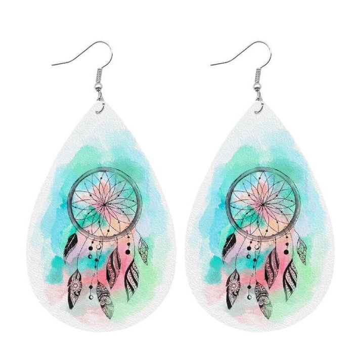 Pendientes de cuero de mamá osa para el Día de la Madre: joyería de moda con estampado de gotas de agua