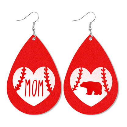 Mother's Day Mama Bear Leather Earrings - Waterdrop Print Fashion Jewelry