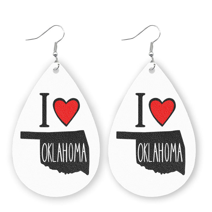 Western USA Leather Earrings - Texas Iowa Map Jewelry for Women