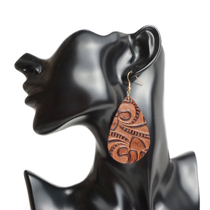 Creative Embossed Leather Earrings - High-Quality Vintage Earrings for Women - wallojewerly 