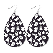 Halloween Leather Earrings - Pumpkin Ghost Candy Print Waterdrop Jewelry - wallojewerly 