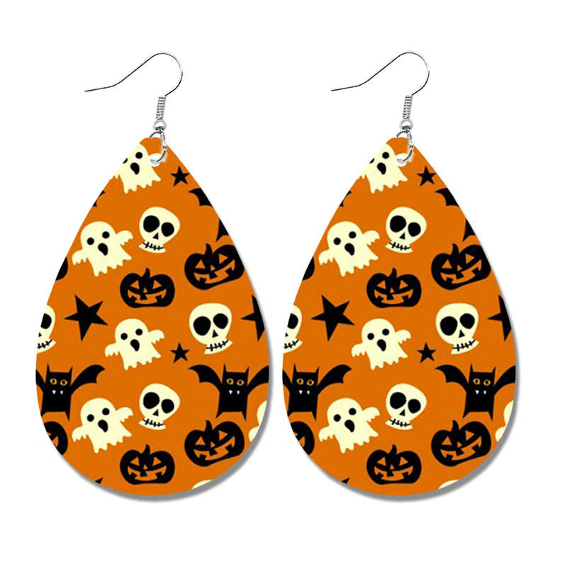 Halloween Pumpkin Polka Dot Cat Earrings - Cute Waterdrop Leather Earrings