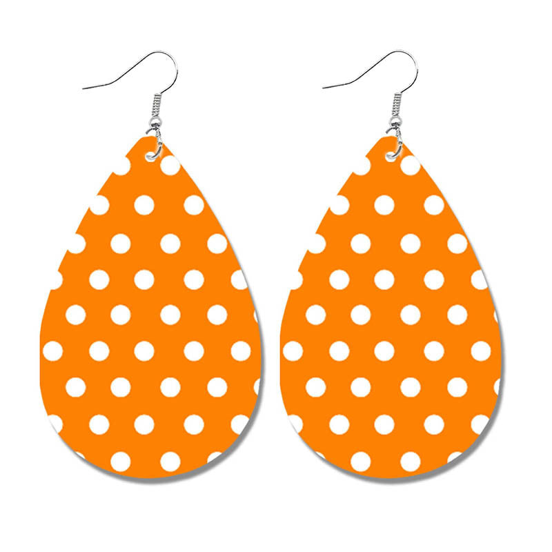 Halloween Pumpkin Polka Dot Cat Earrings - Cute Waterdrop Leather Earrings