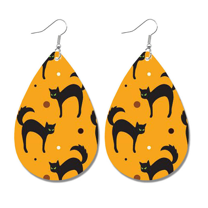 Halloween Pumpkin Polka Dot Cat Earrings - Cute Waterdrop Leather Earrings