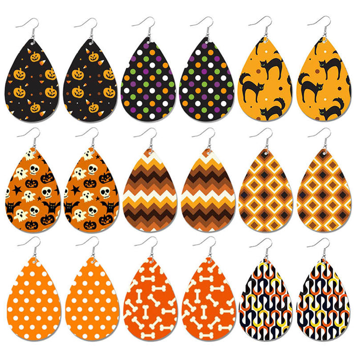 Halloween Pumpkin Polka Dot Cat Earrings - Cute Waterdrop Leather Earrings