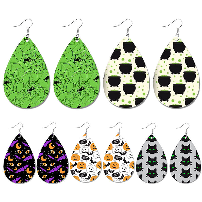 Creative Halloween Earrings with Spider, Pumpkin, and Bat Teardrop Design - wallojewerly 