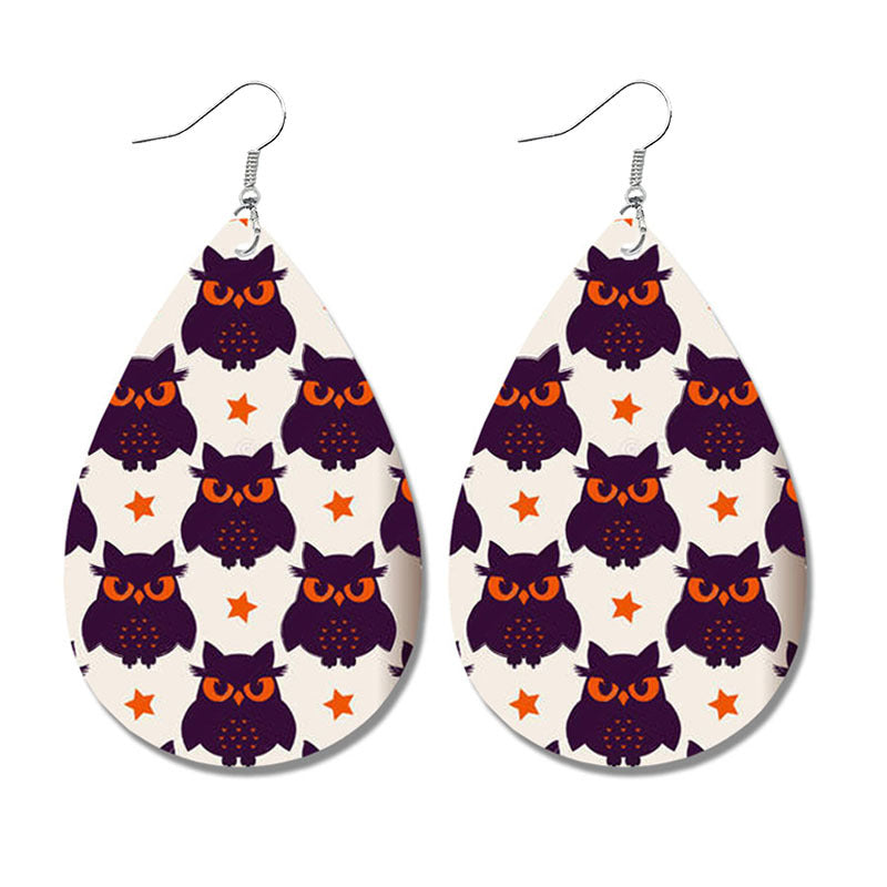 Halloween Bat and Ghost Leather Teardrop Earrings with Skull Design