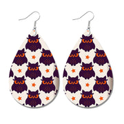 Halloween Bat and Ghost Leather Teardrop Earrings with Skull Design - wallojewerly 