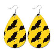 Halloween Bat and Ghost Leather Teardrop Earrings with Skull Design - wallojewerly 