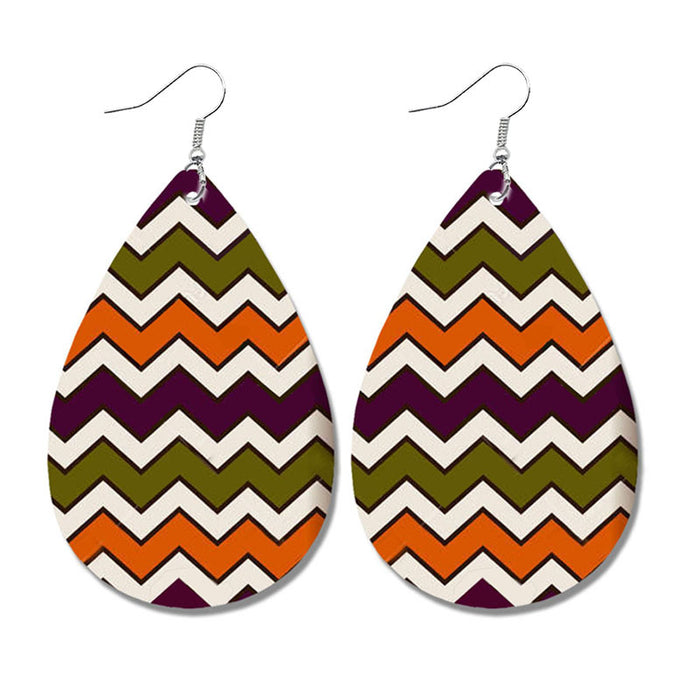 Halloween Geometric Leather Earrings with Plaid and Polka Dot Print