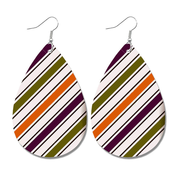 Halloween Geometric Leather Earrings with Plaid and Polka Dot Print