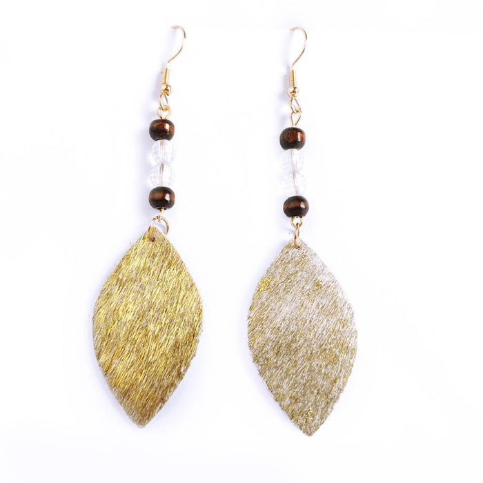 Bohemian Leather Fur Earrings - Beaded Leaf Design for Fashionable Look