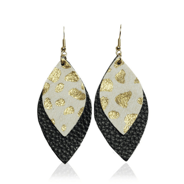 Bohemian Leather Fur Earrings - Beaded Leaf Design for Fashionable Look