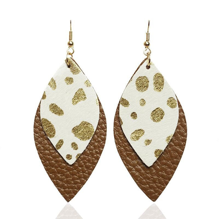 Bohemian Leather Fur Earrings - Beaded Leaf Design for Fashionable Look