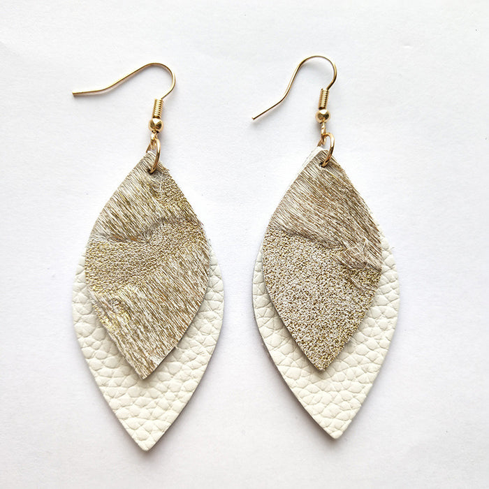 Bohemian Leather Fur Earrings - Beaded Leaf Design for Fashionable Look