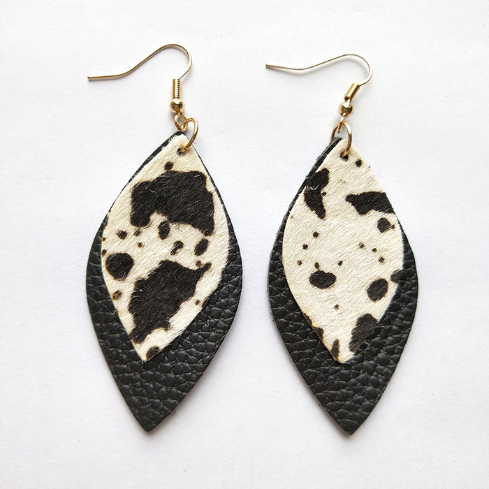 Bohemian Leather Fur Earrings - Beaded Leaf Design for Fashionable Look