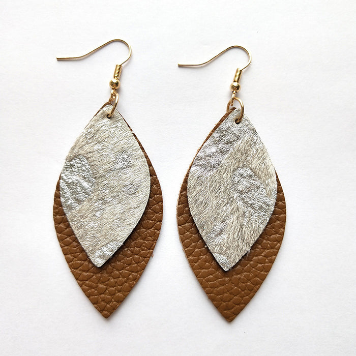 Bohemian Leather Fur Earrings - Beaded Leaf Design for Fashionable Look